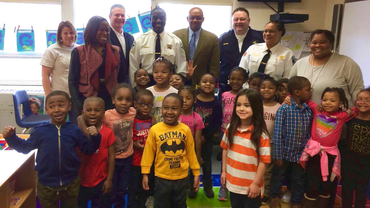 Hazel Crest Chief Mitchell Davis, State Representative Will Davis, Riverdale Chief David DeMik, and Richton Park Chief Elvia Williams joined the staff and children of the Riverdale-Dolton District 148 Early Childhood Center. The visitors read to the preschoolers and discussed the benefits of early childhood education.