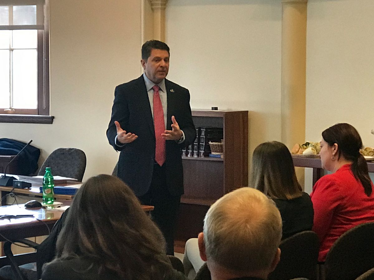 OCFS Director, Todd Landry, presenting child care updates to the Maine Children's Caucus in the State Capitol